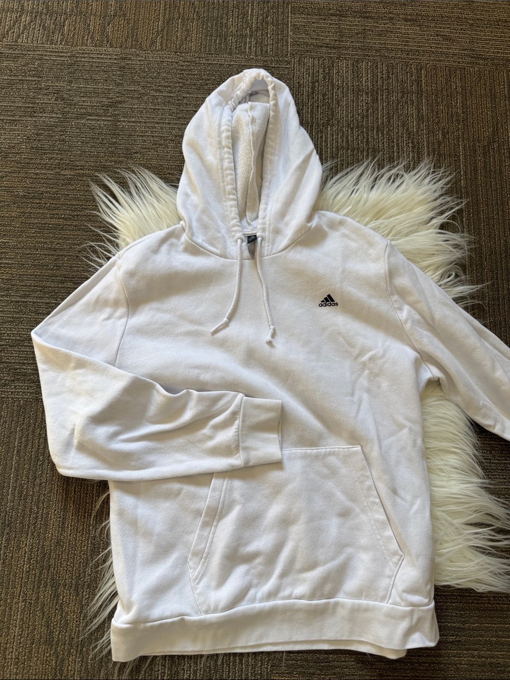 adidas White Hooded Pullover with Small Black Logo
